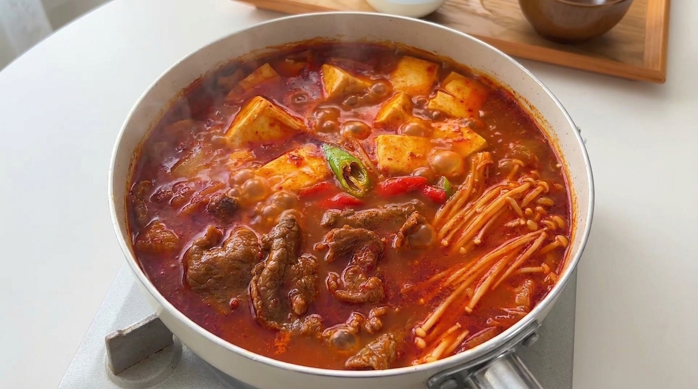 Sopa Coreana Picante de Kimchi con Ternera y Tofu