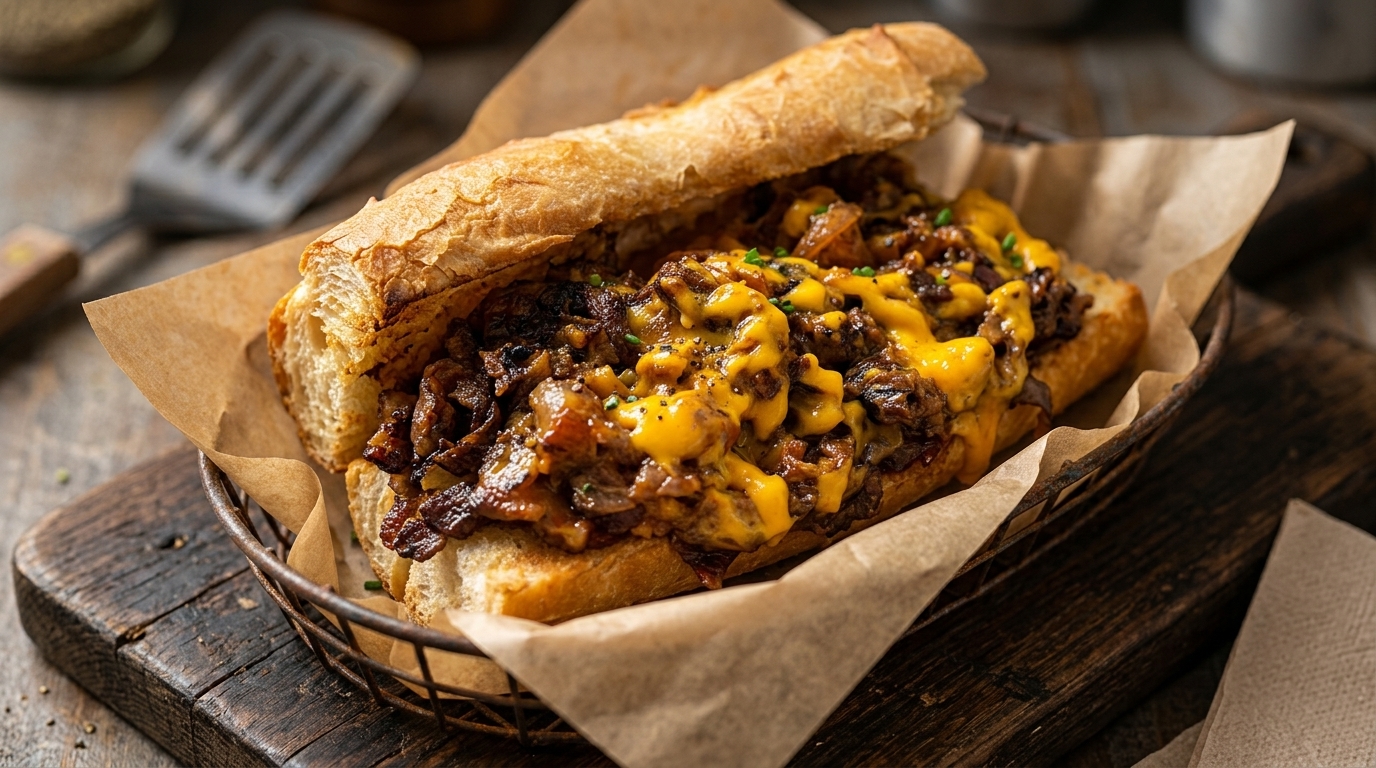 Philly Cheesesteak Clásico con Cebolla Caramelizada