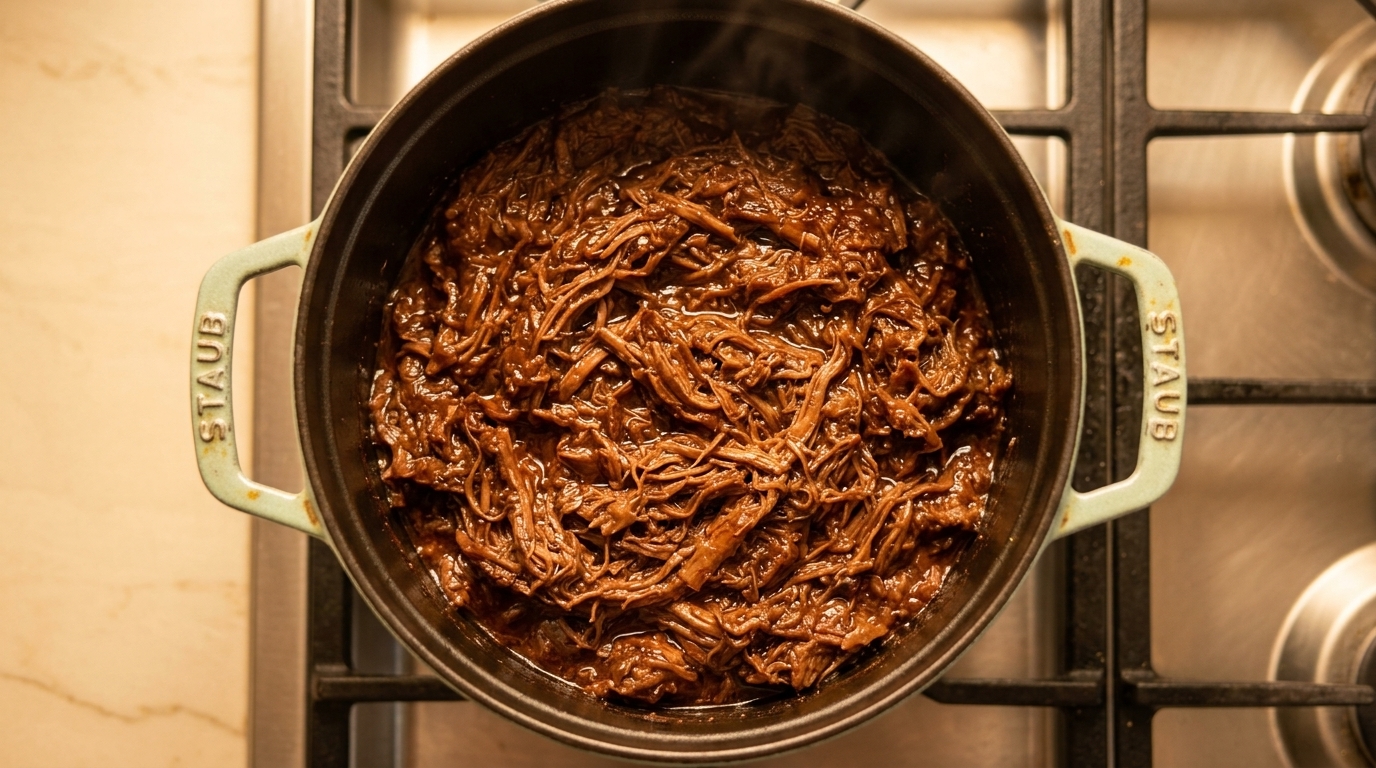 Carne desmechada al horno con salsa BBQ
