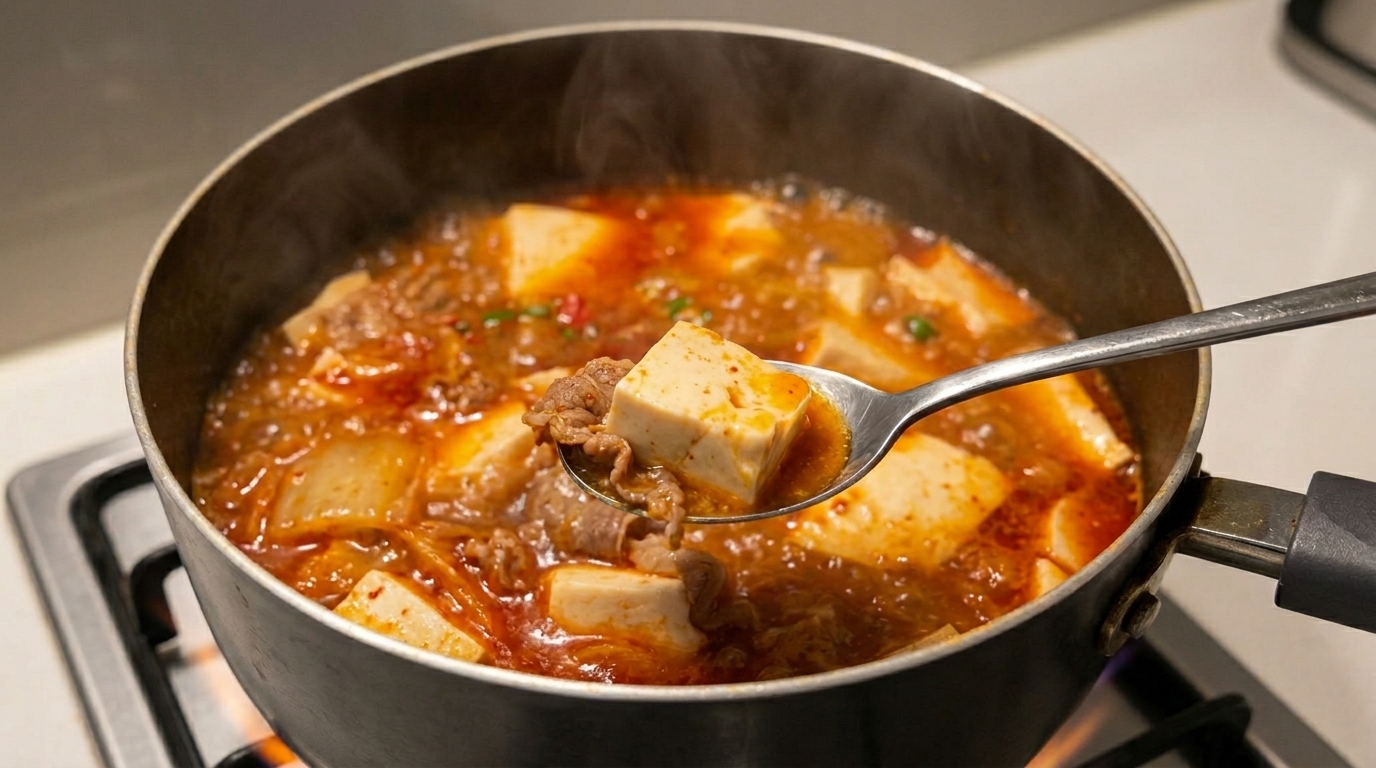 Sopa de Kimchi y Tofu con Ternera Rápida y Fácil