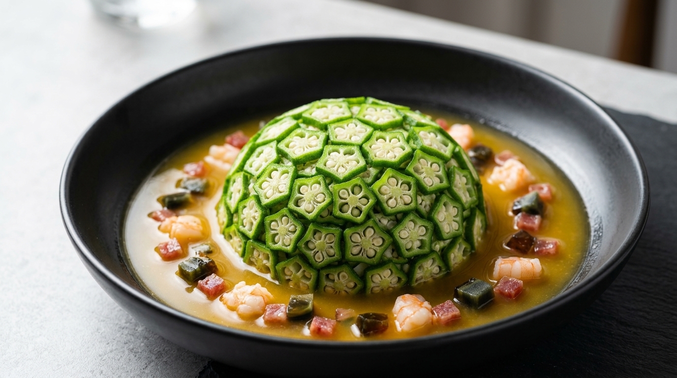 Okra Shangtang: Elegante Domo de Puré de Patatas en Caldo Superior Chino