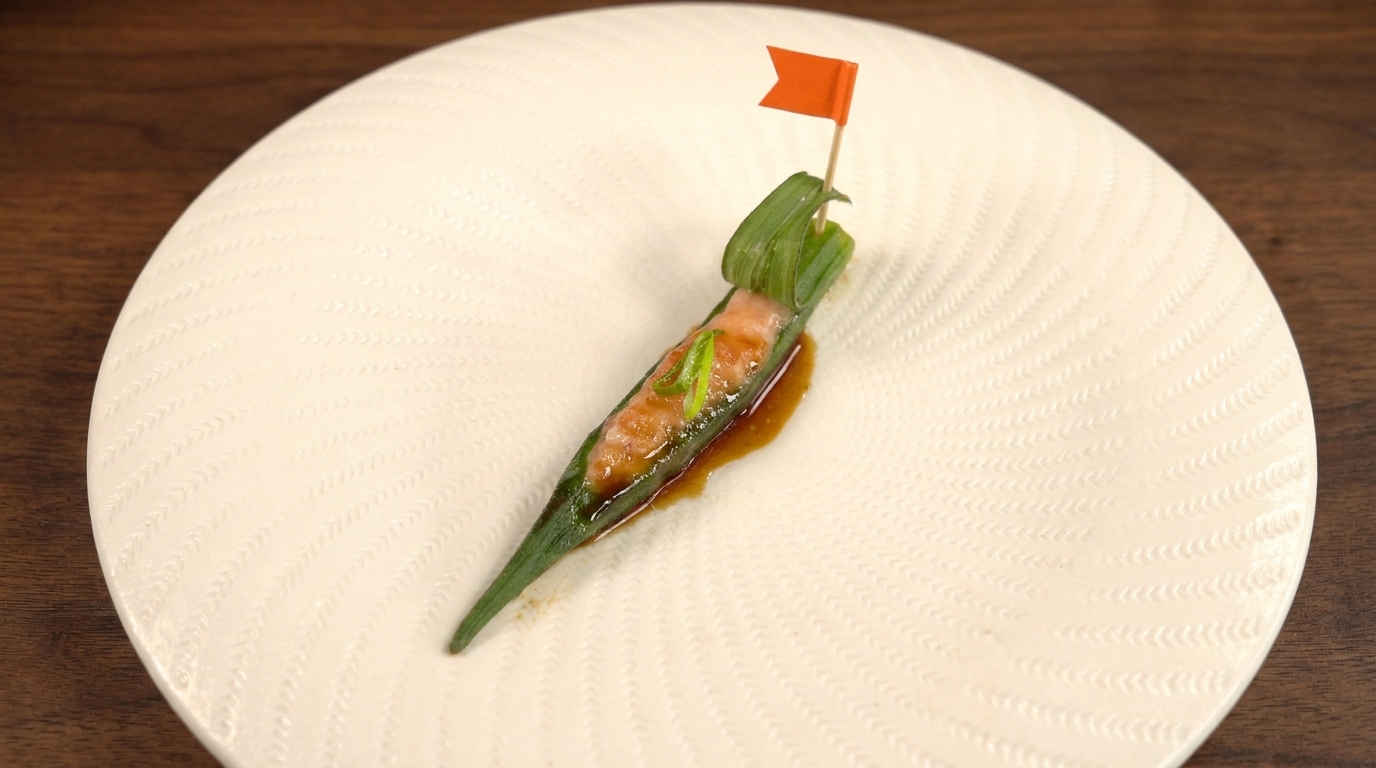 Divertidos barquitos de quimbombó rellenos de gambas