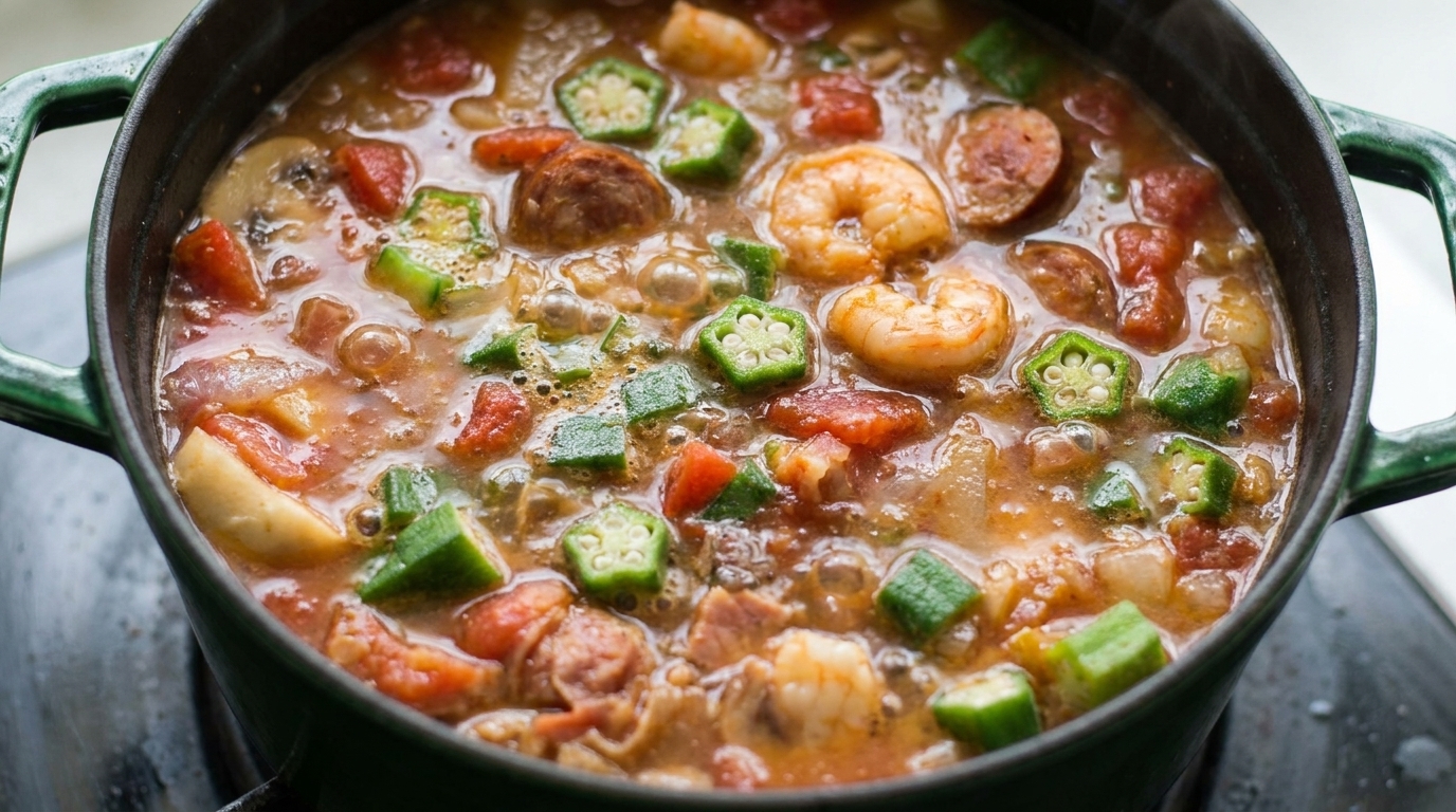 Gumbo de Camarones y Salchicha con Bourbon Ahumado