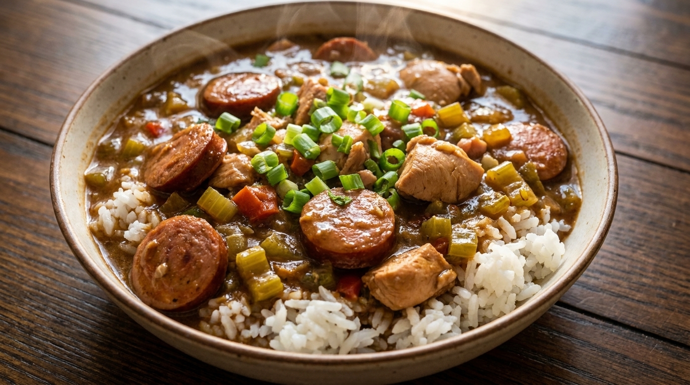 Gumbo de Pollo y Salchicha Estilo Cajún