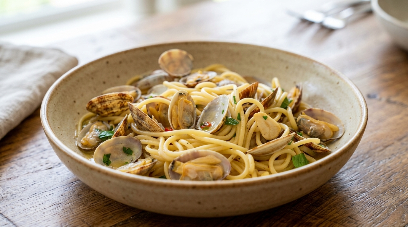 Clásicos Spaghetti alle Vongole (Espaguetis con Almejas y Ajo)