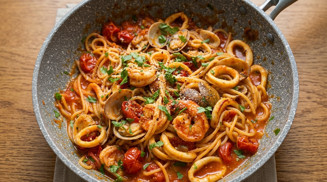 Espaguetis con Mariscos al Pomodoro