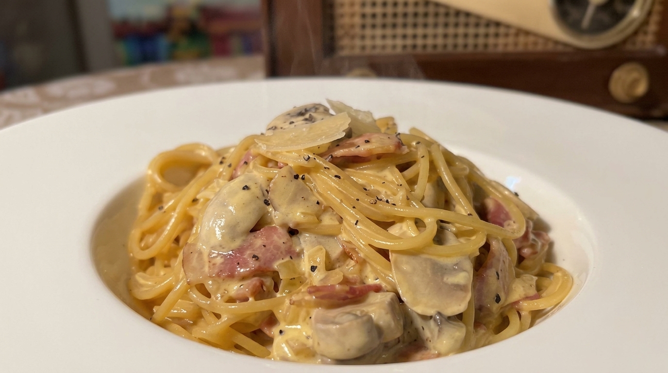Carbonara Cremosa con Champiñones y Bacon