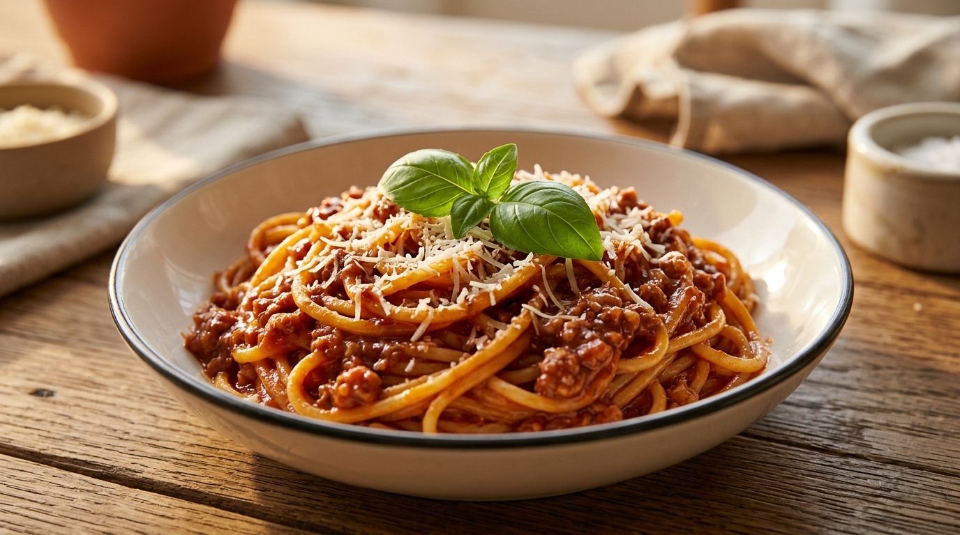 Espaguetis con salsa boloñesa casera de tomate