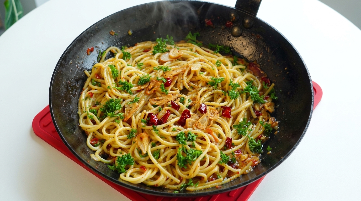 Espaguetis Picantes con Ajo y Chile en 10 Minutos