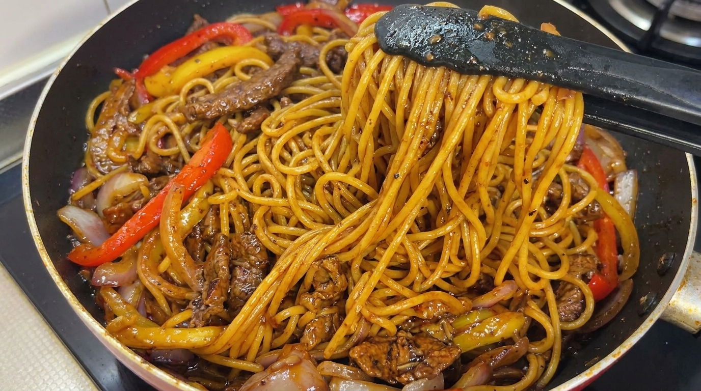 Espaguetis con Ternera a la Pimienta Negra