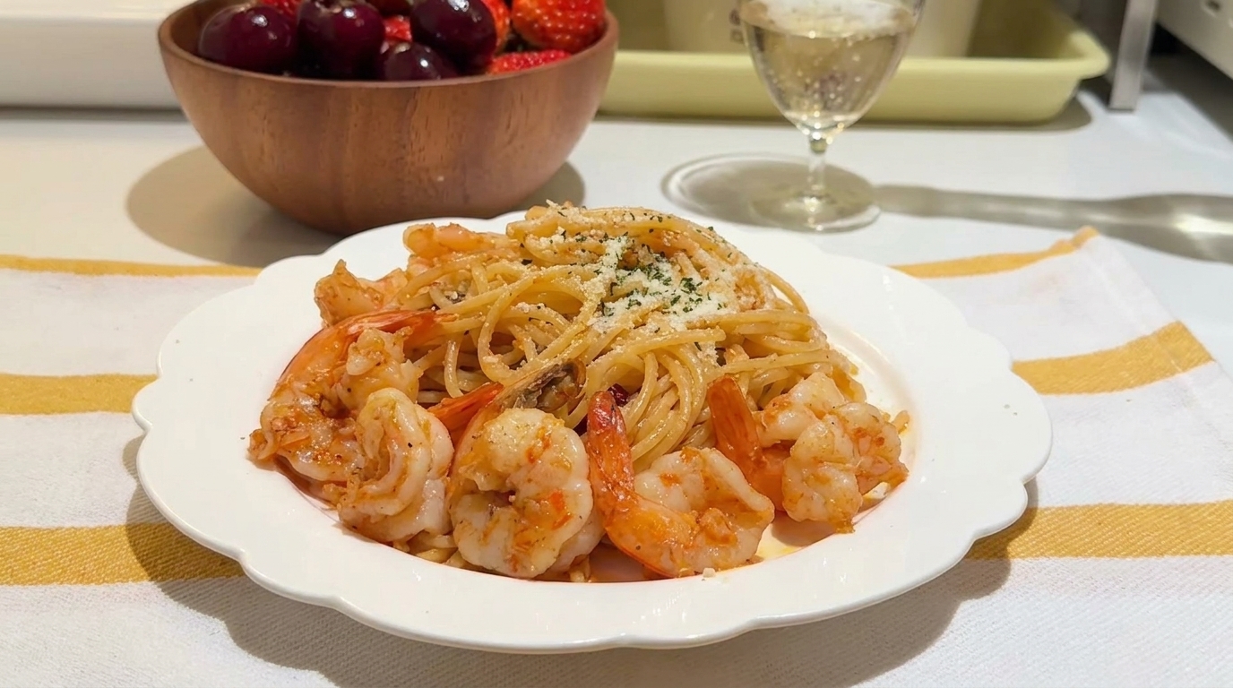 Espaguetis con Gambas al Ajillo y Mantequilla (con Aceite de Gambas Casero)