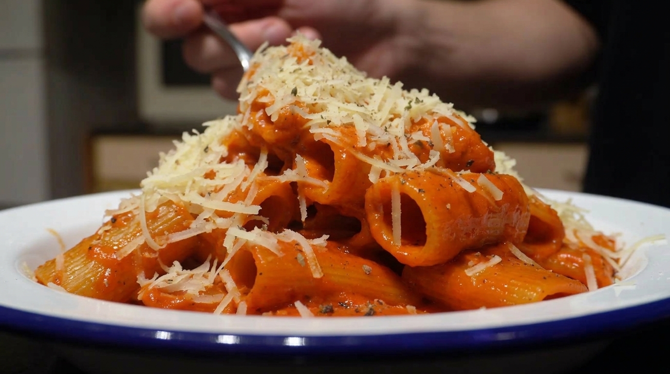 Rigatoni Cremoso Picante con Bacon y Limonada Brasileña