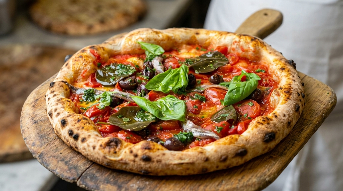 Auténtica Pizza Marinara Napolitana con Anchoas