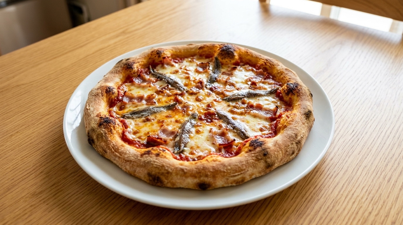 Pizza Casera Crujiente de Anchoas y Tocino a la Sartén