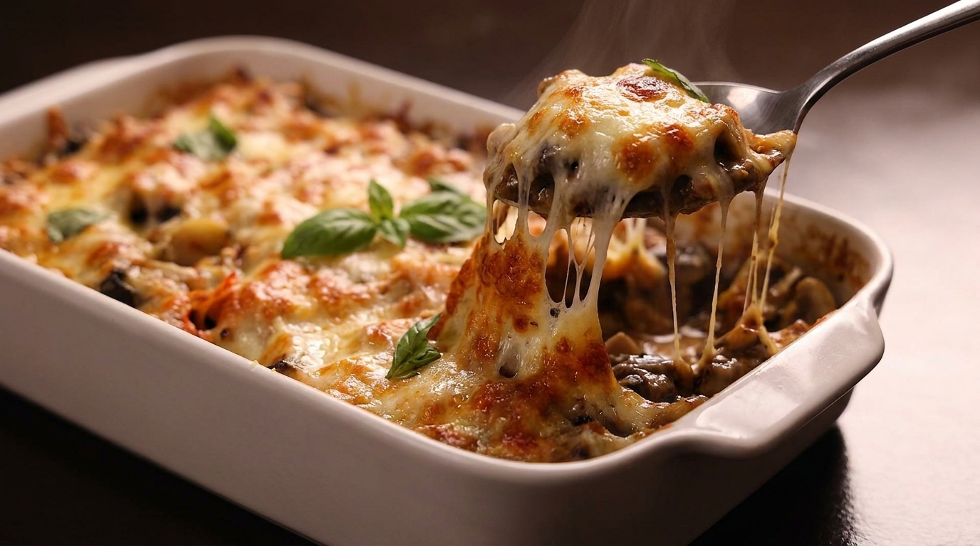 Champiñones al Horno con Queso Fundido, Cordyceps y Jamón