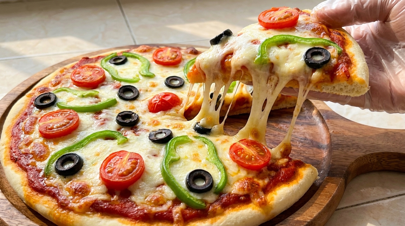 Pizza Casera de Tomates y Aceitunas Negras