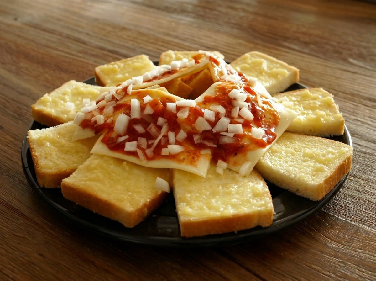 Rodajas de salchicha distribuidas uniformemente sobre la cebolla y la salsa en el centro de la pizza.