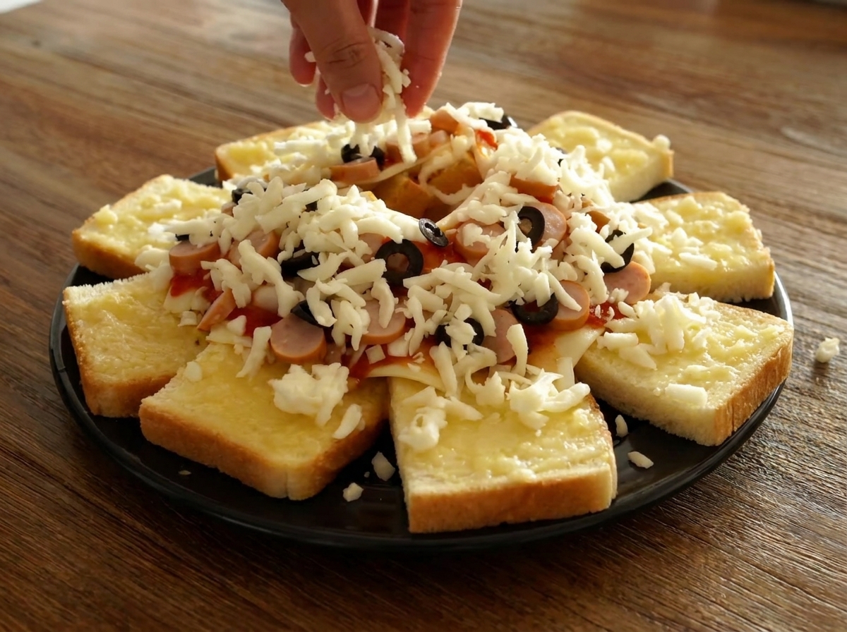 Mano esparciendo una montaña de queso mozzarella rallado sobre el centro de la pizza.