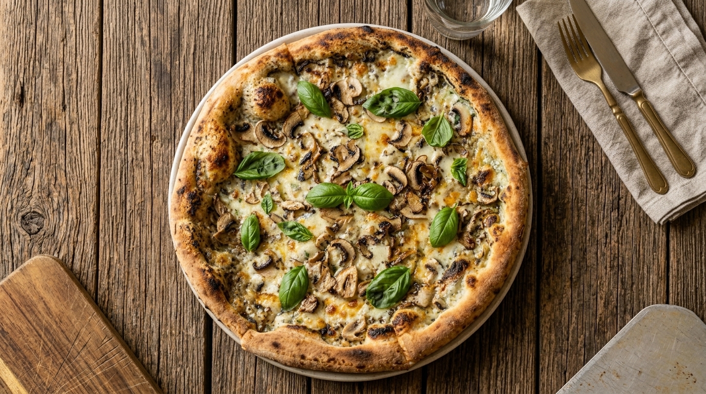Pizza de Trufa Negra y Champiñones con Bechamel Casera