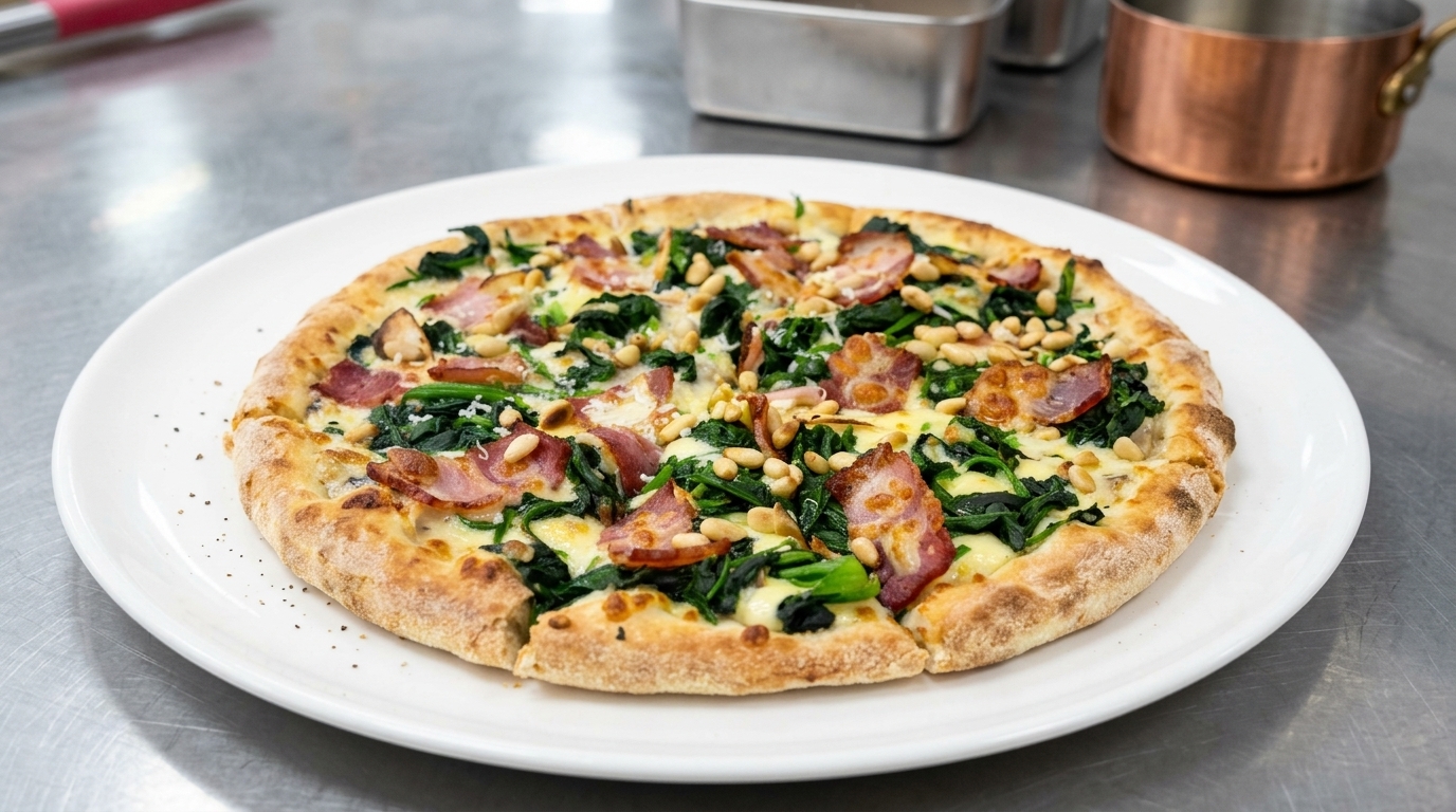 Pizza Cremosa de Espinacas y Beicon