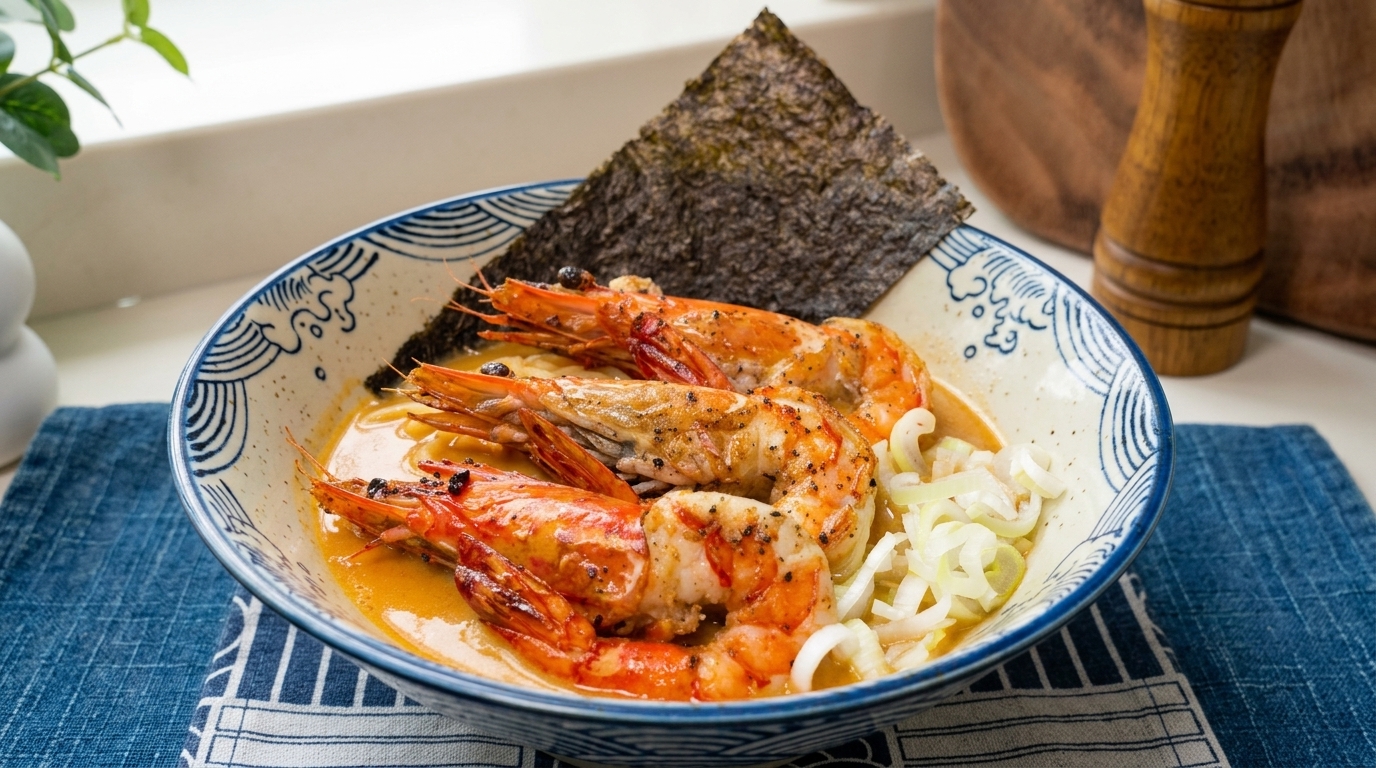 Ramen de gambas japonés con caldo intenso (Ebi Ramen)