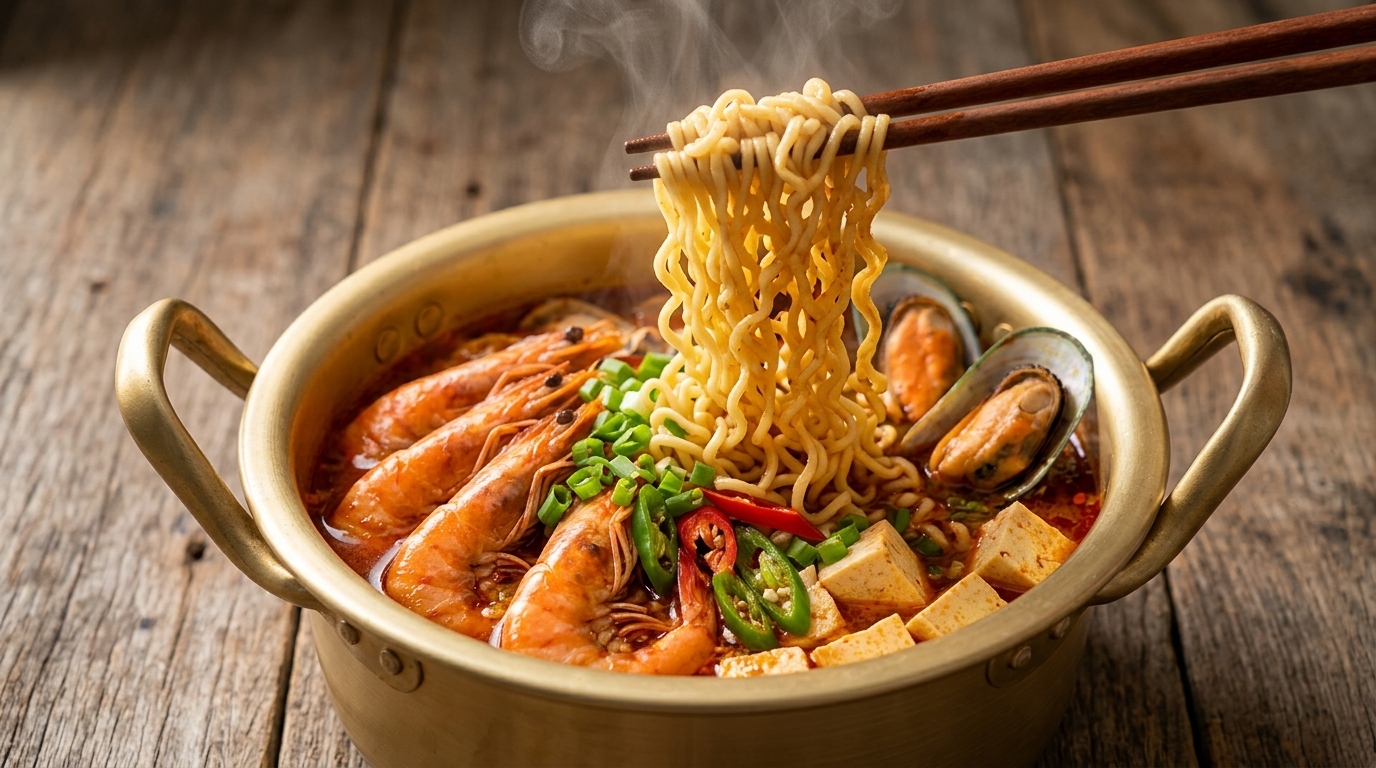 Ramen de Mariscos Picante al Estilo Coreano (Jjamppong Rápido)