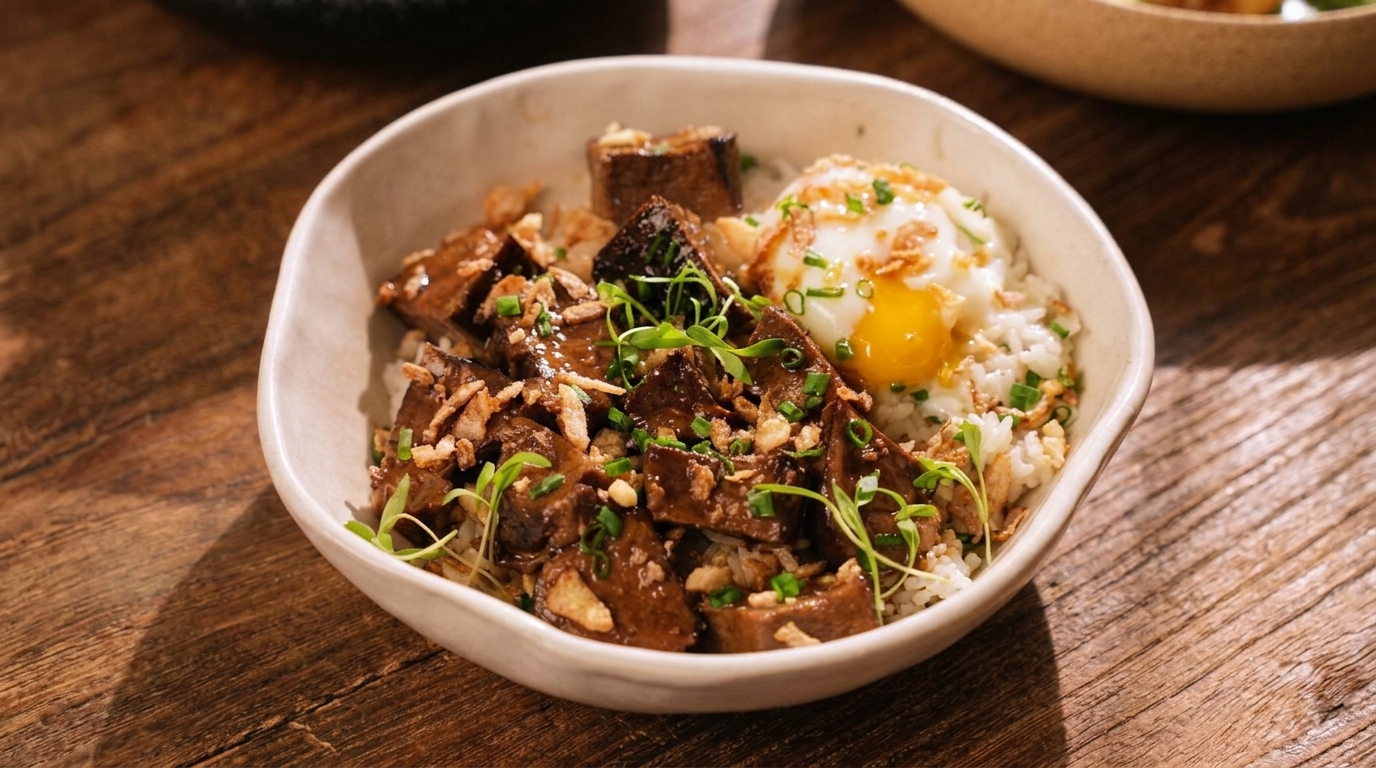 Tazón de Lengua de Res a la Parrilla con Huevo de Termas (Gyutan Don)