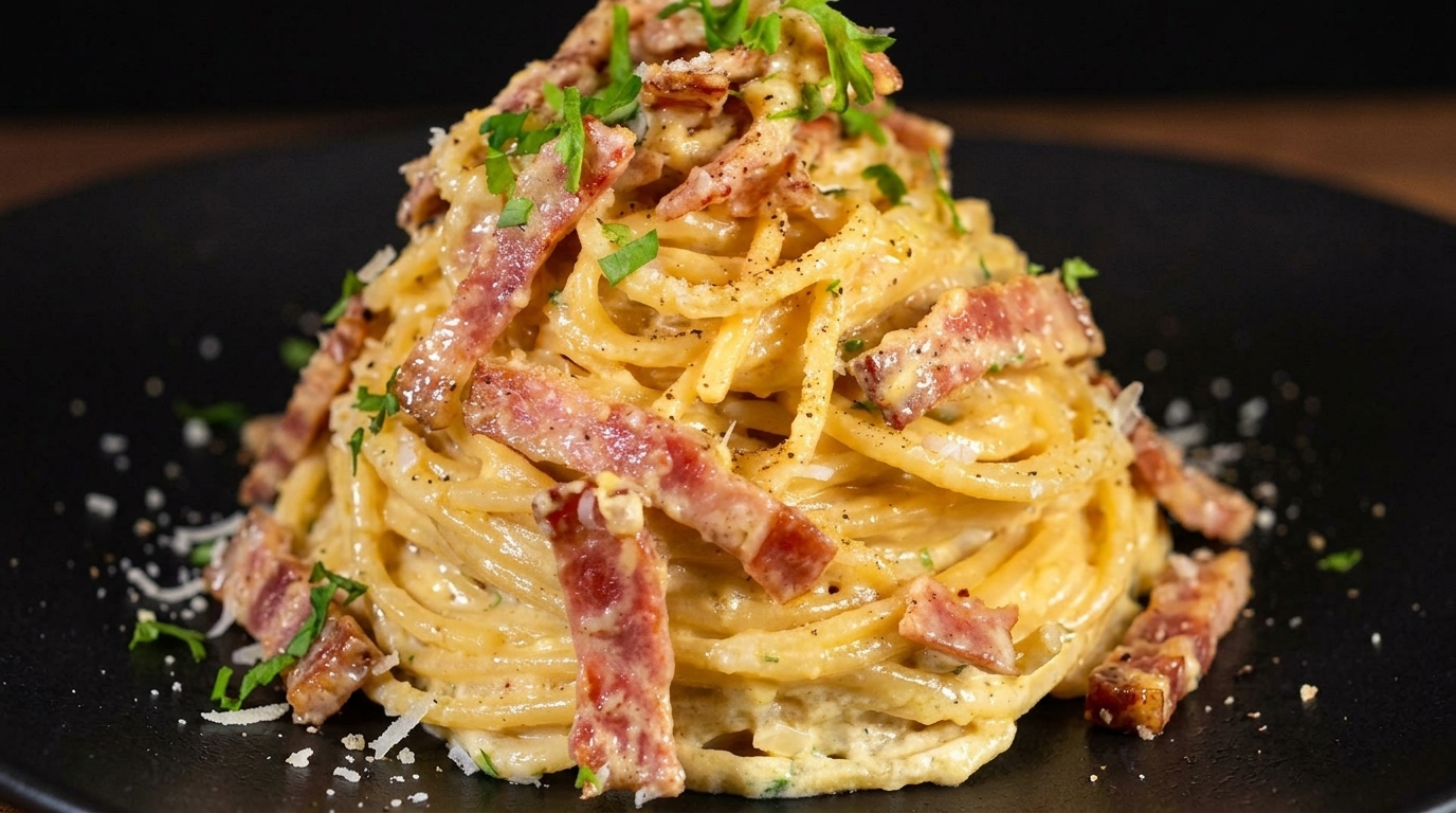 Espaguetis Cremosos con Bacon y Queso Parmesano