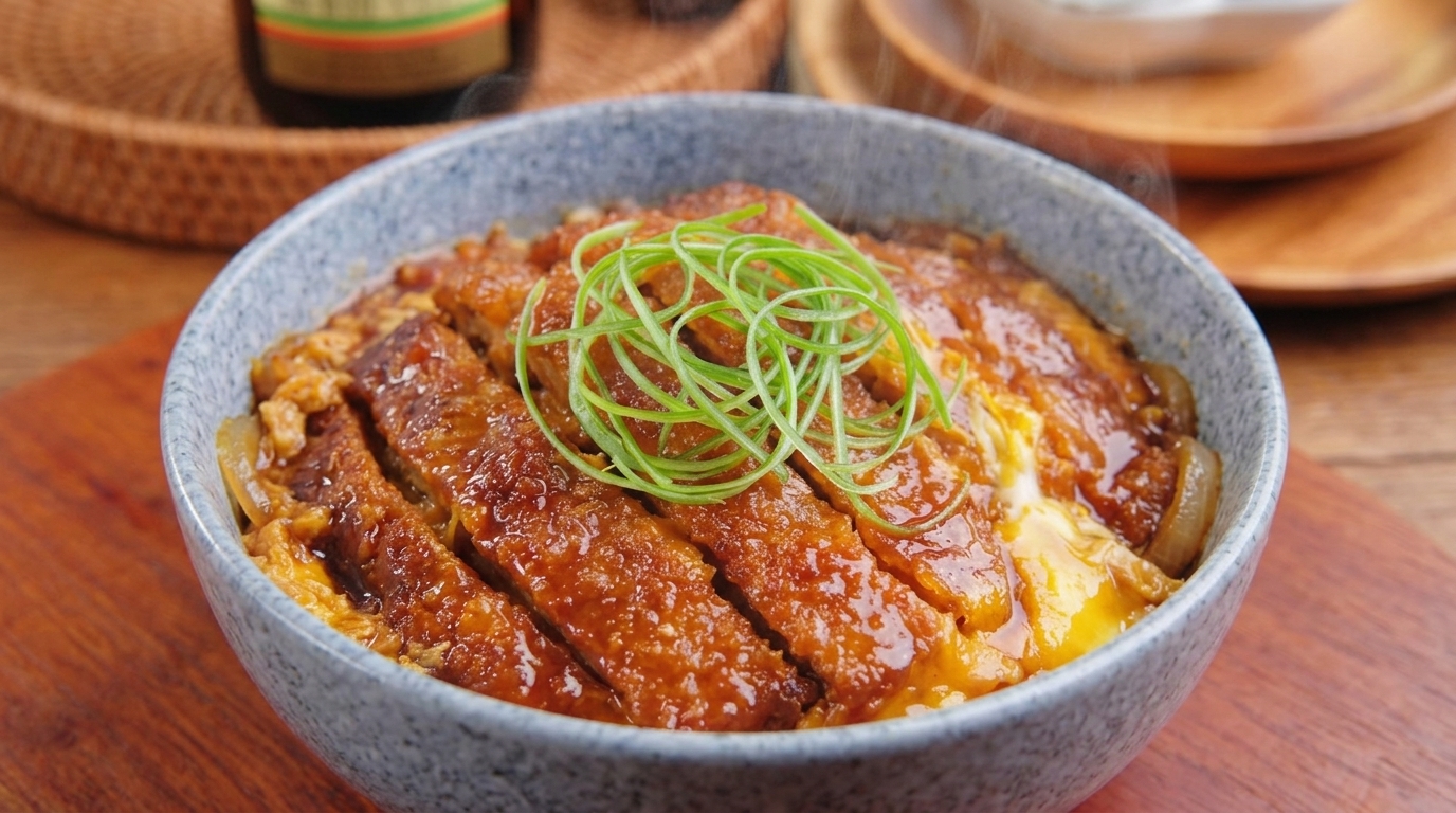 Katsudon tradicional japonés (Tazón de arroz con chuleta de cerdo)