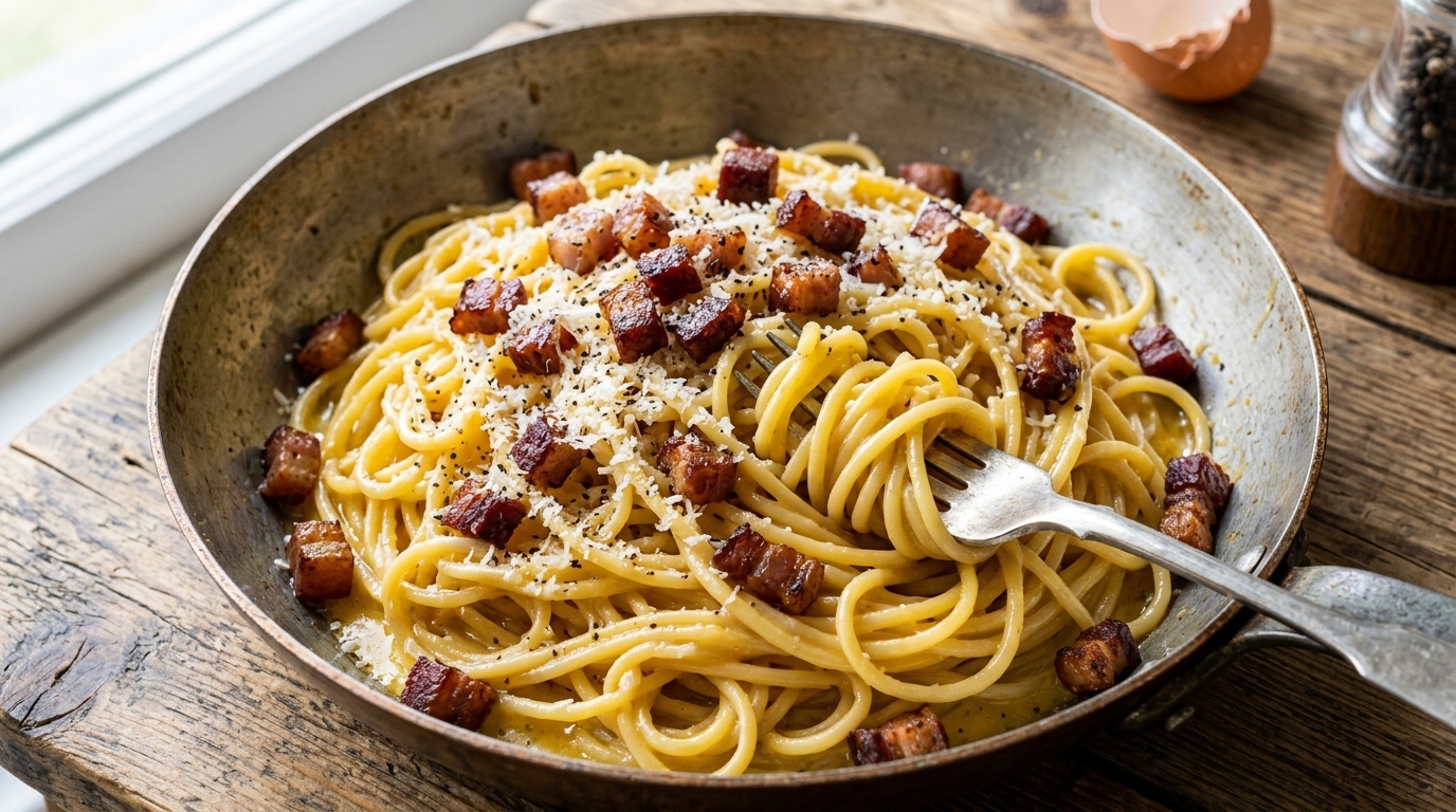 Auténticos Espaguetis a la Carbonara Romana