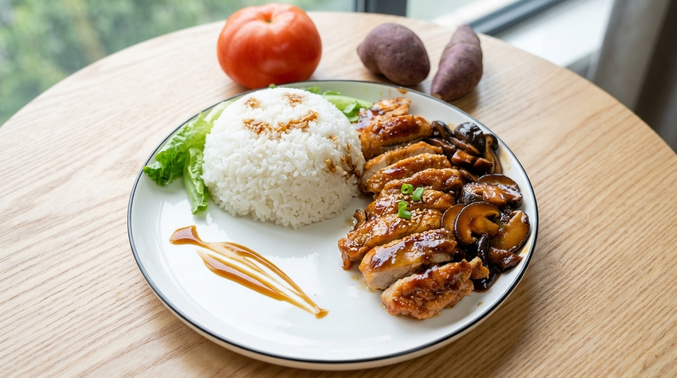 Arroz Saludable con Pollo Teriyaki y Setas