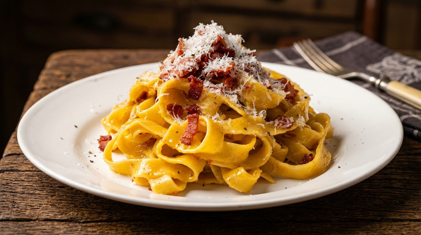Tagliatelle a la Carbonara Cremosa con Tocino