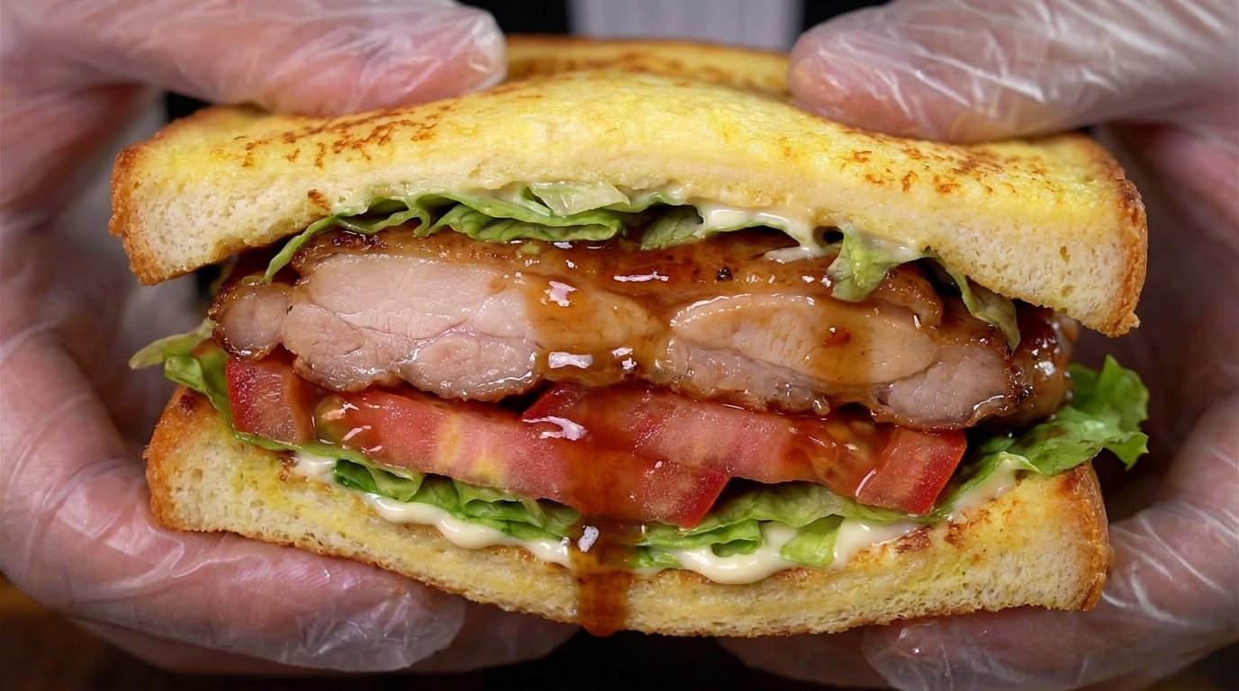 Sándwich de Tostada Francesa con Pollo Glaseado