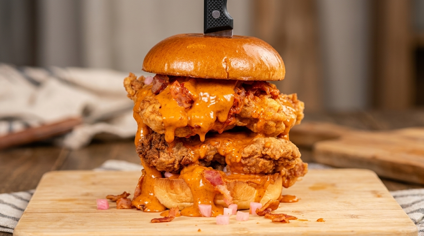 Hamburguesa de Pollo Frito Coreano con Crema Picante