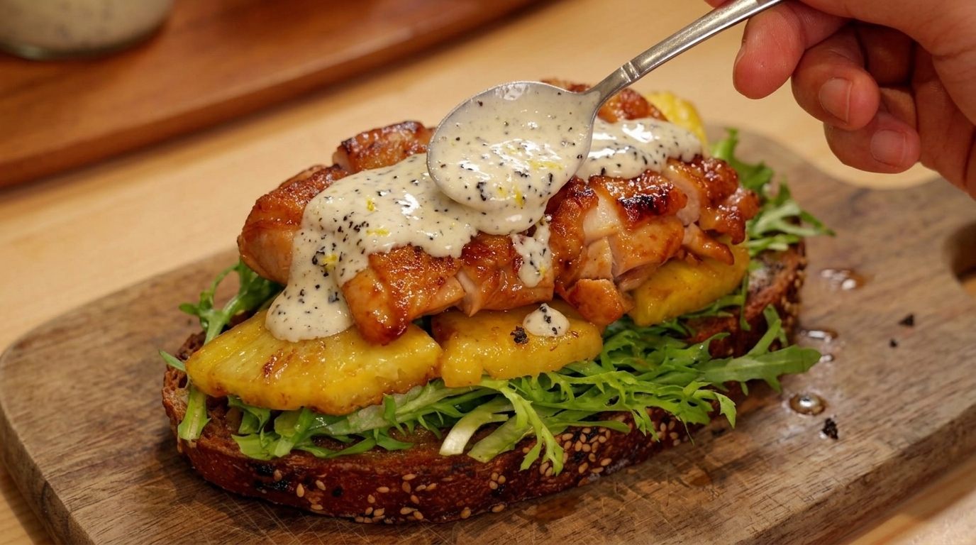 Sándwich Gourmet de Pollo con Piña y Yogur de Trufa