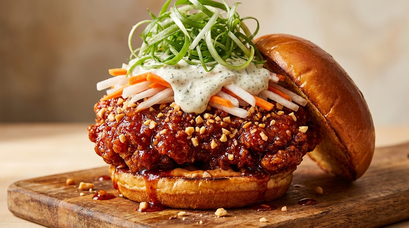 Hamburguesa de Pollo Frito Coreano Dulce y Picante