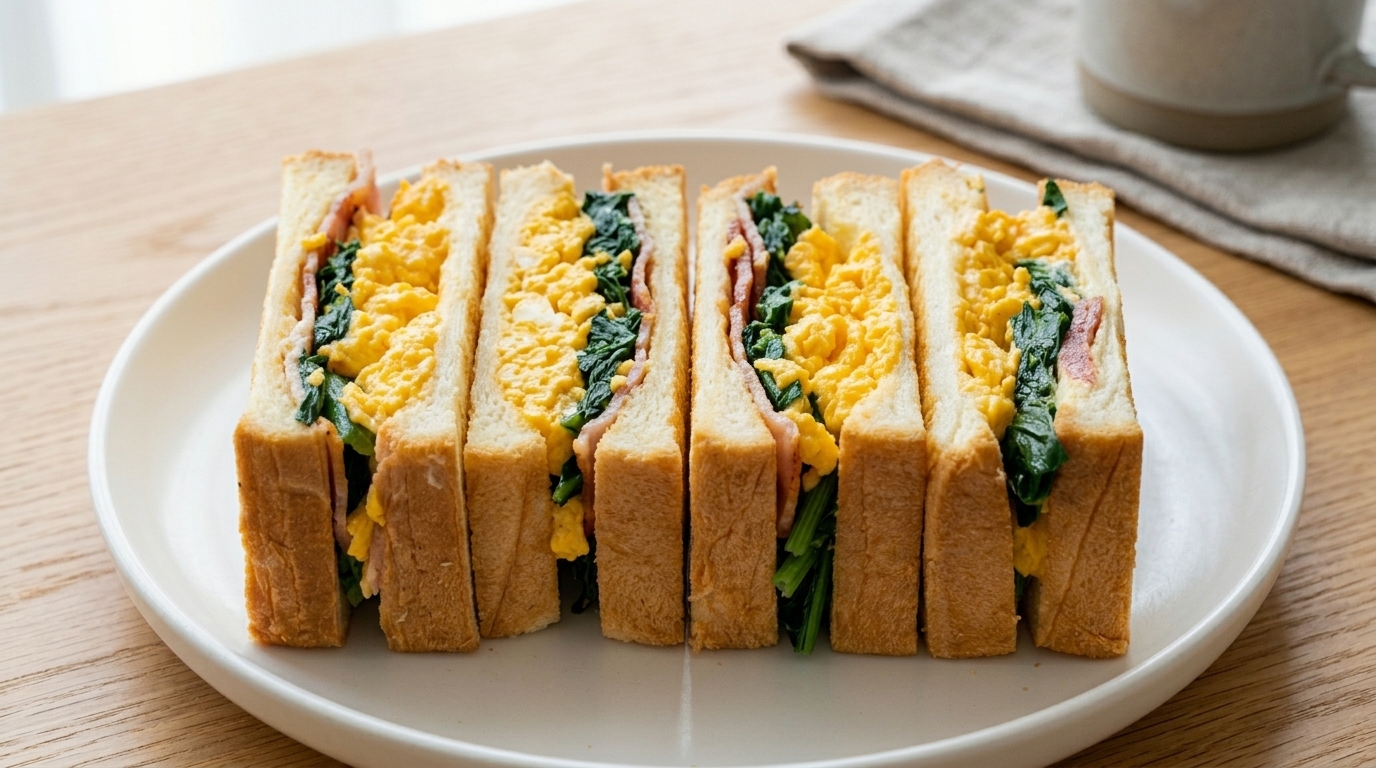 Wanpaku Sando: Sándwich Japonés de Espinacas, Bacón y Huevo
