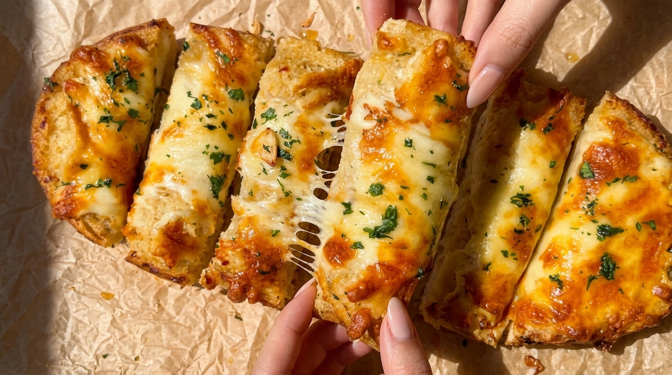 Pan de ajo asado y queso con un toque de miel