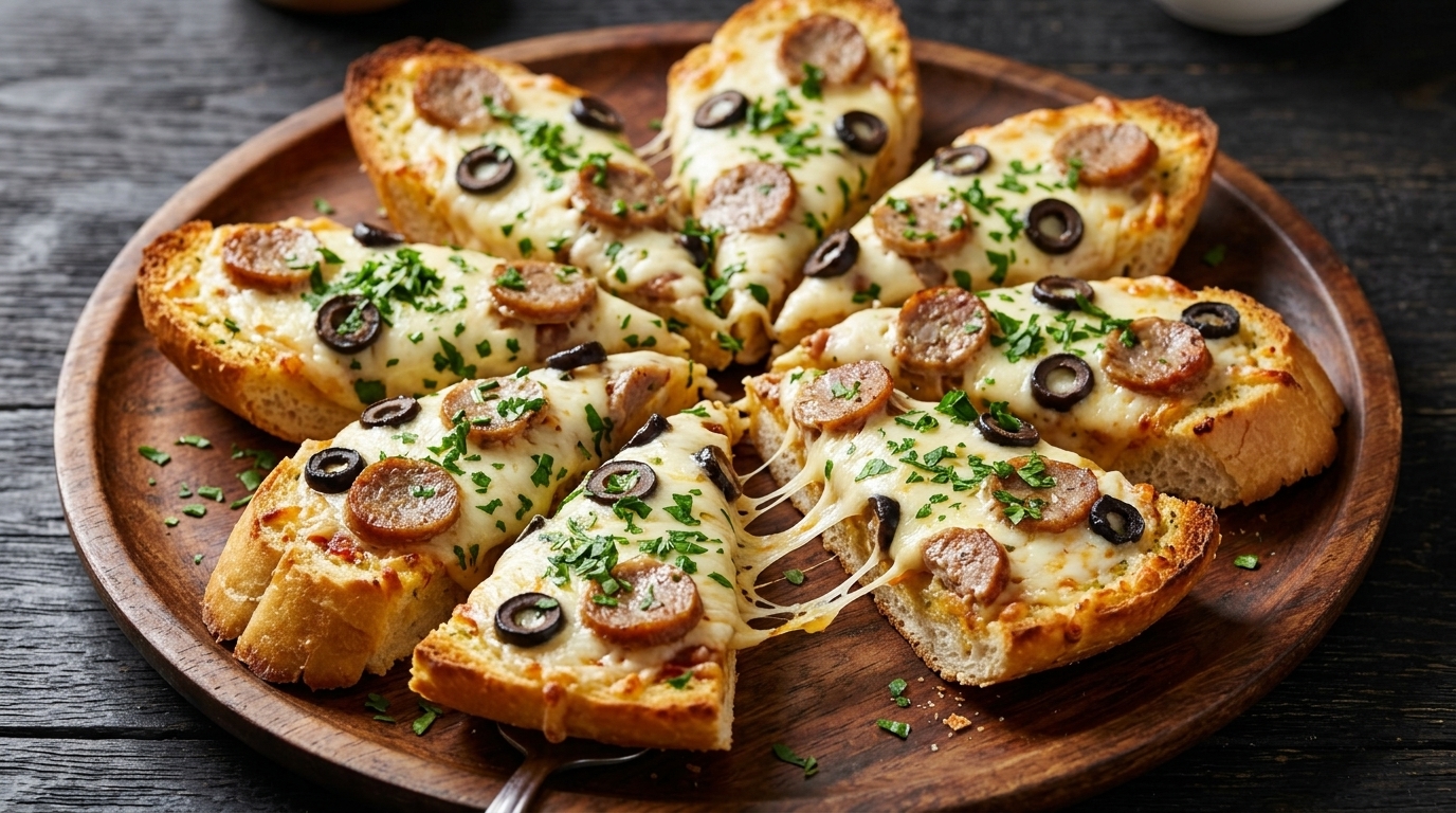 Pizza crujiente en pan de molde con mantequilla de ajo (al horno)