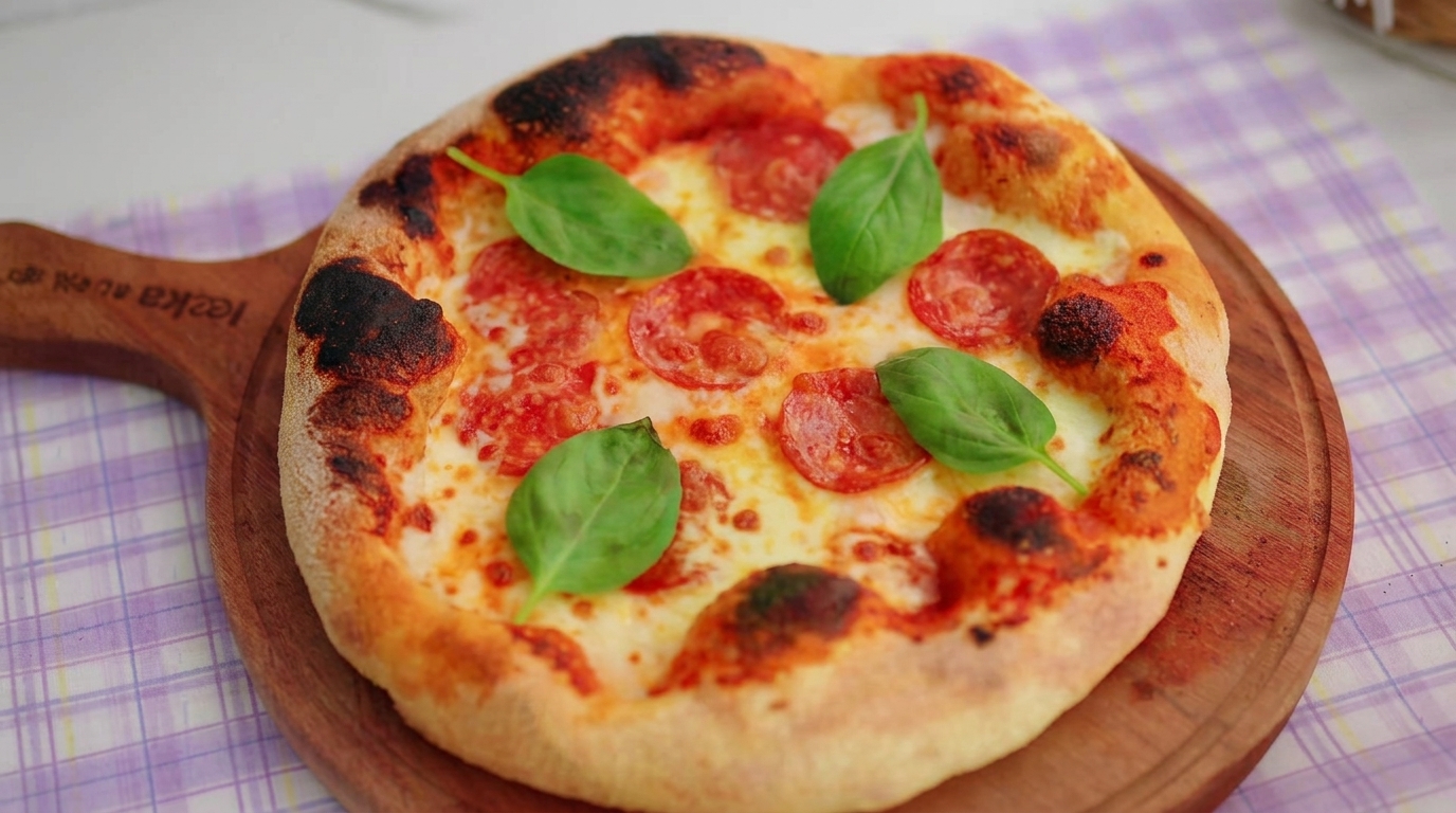 Pizza napolitana de salami casera con masa fina y crujiente