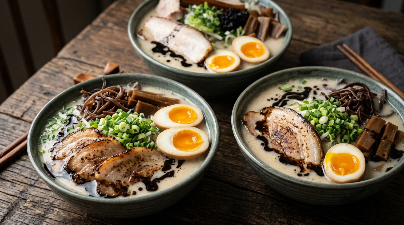 Auténtico Ramen Hakata Tonkotsu Casero con Aceite de Ajo Negro