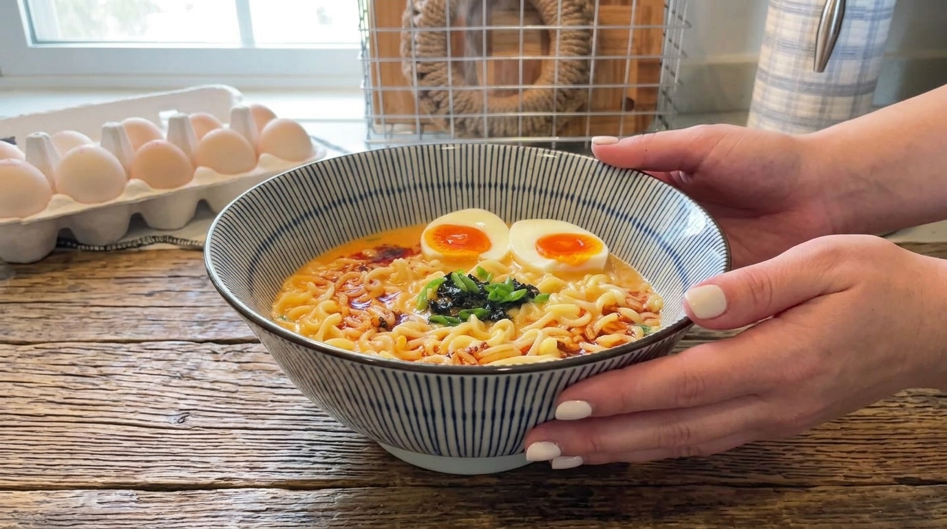 Ramen rápido estilo Tonkotsu súper cremoso con huevos melosos