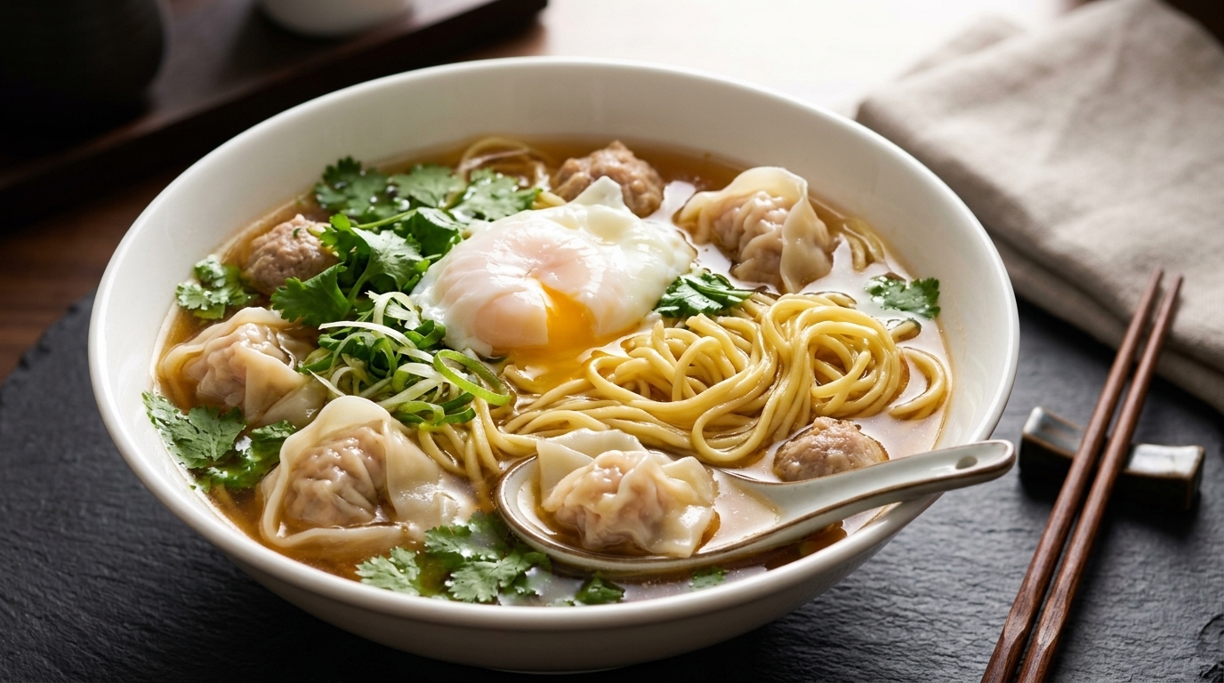 Sopa de fideos con wonton fácil y rápida