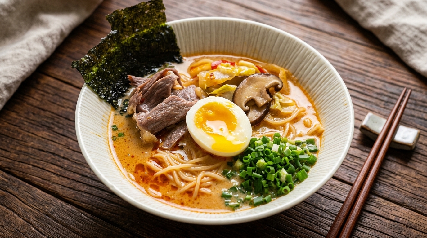 Ramen de miso cremoso casero con ternera