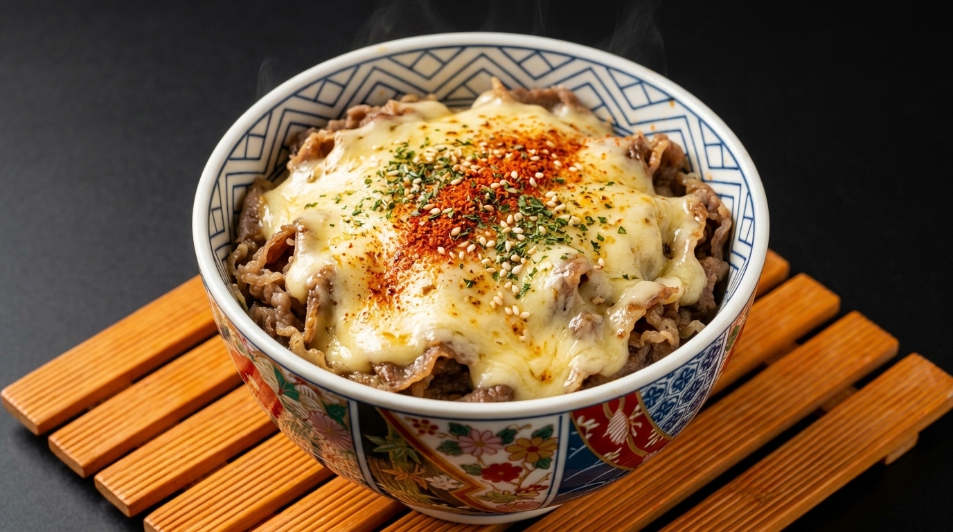 Donburi de Ternera y Queso Japonés (Chizu Gyudon)