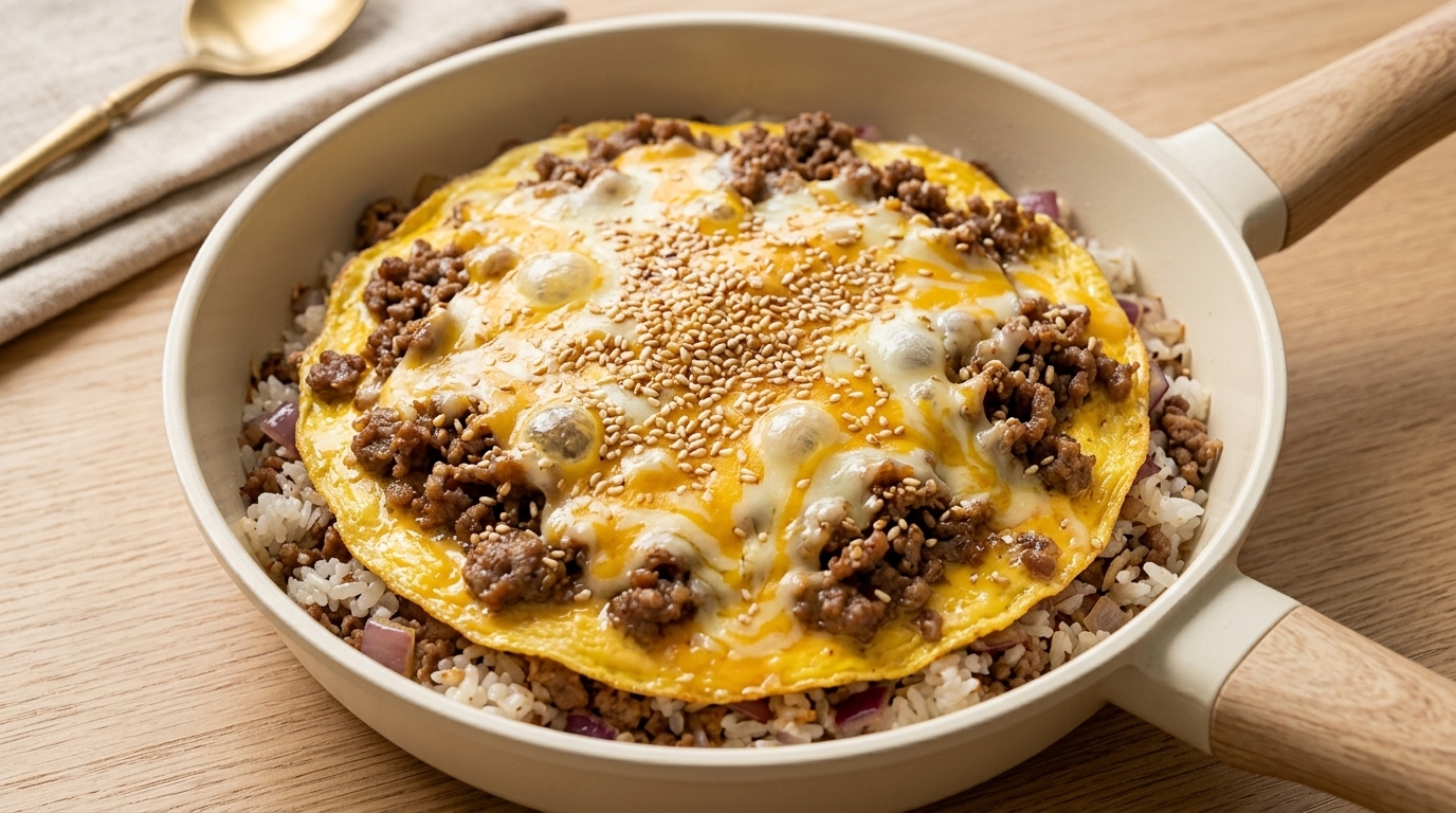 Arroz con Ternera y Queso Fundido al Estilo Gyudon