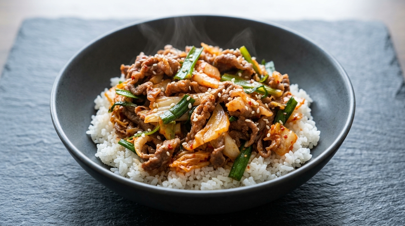 Bol de ternera con kimchi en 10 minutos (Kimchi Gyu-don)