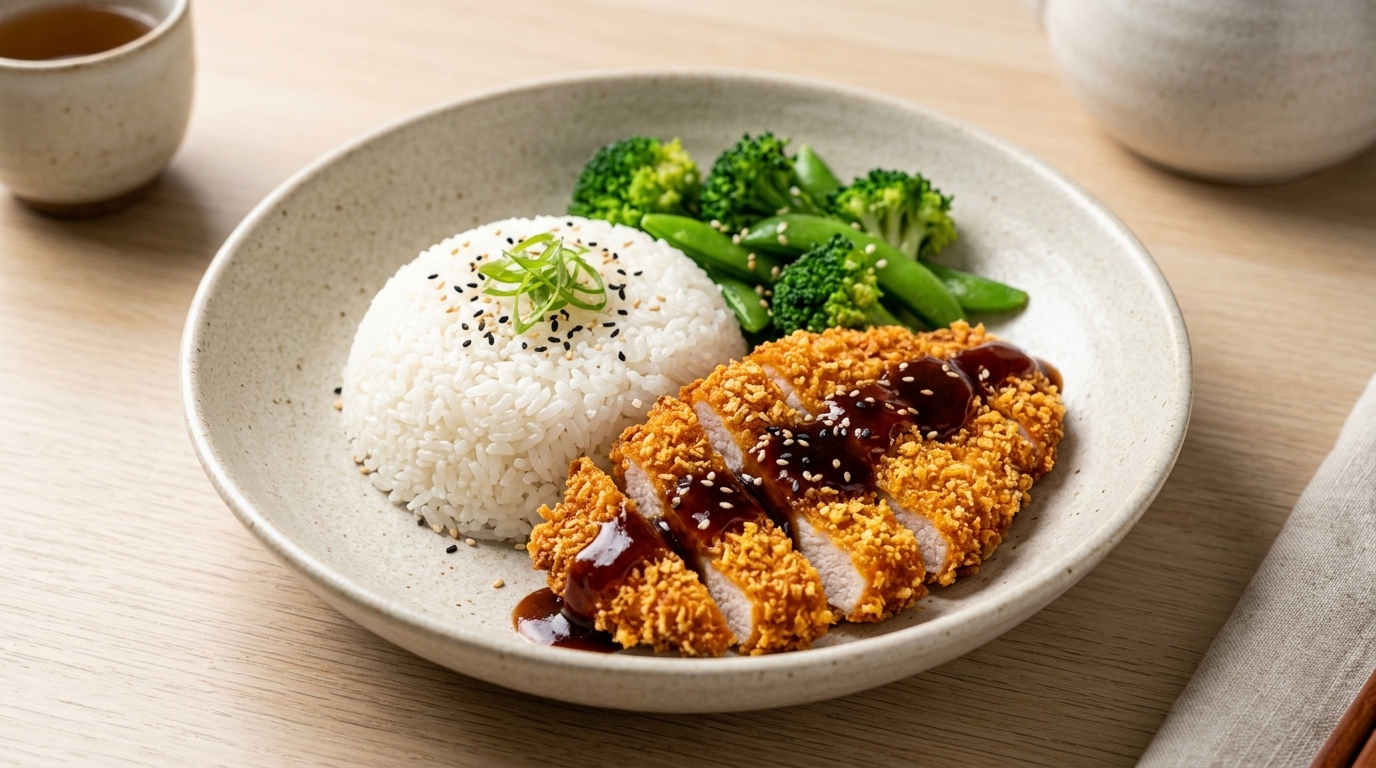 Tonkatsu crujiente con arroz (Chuleta de cerdo japonesa)