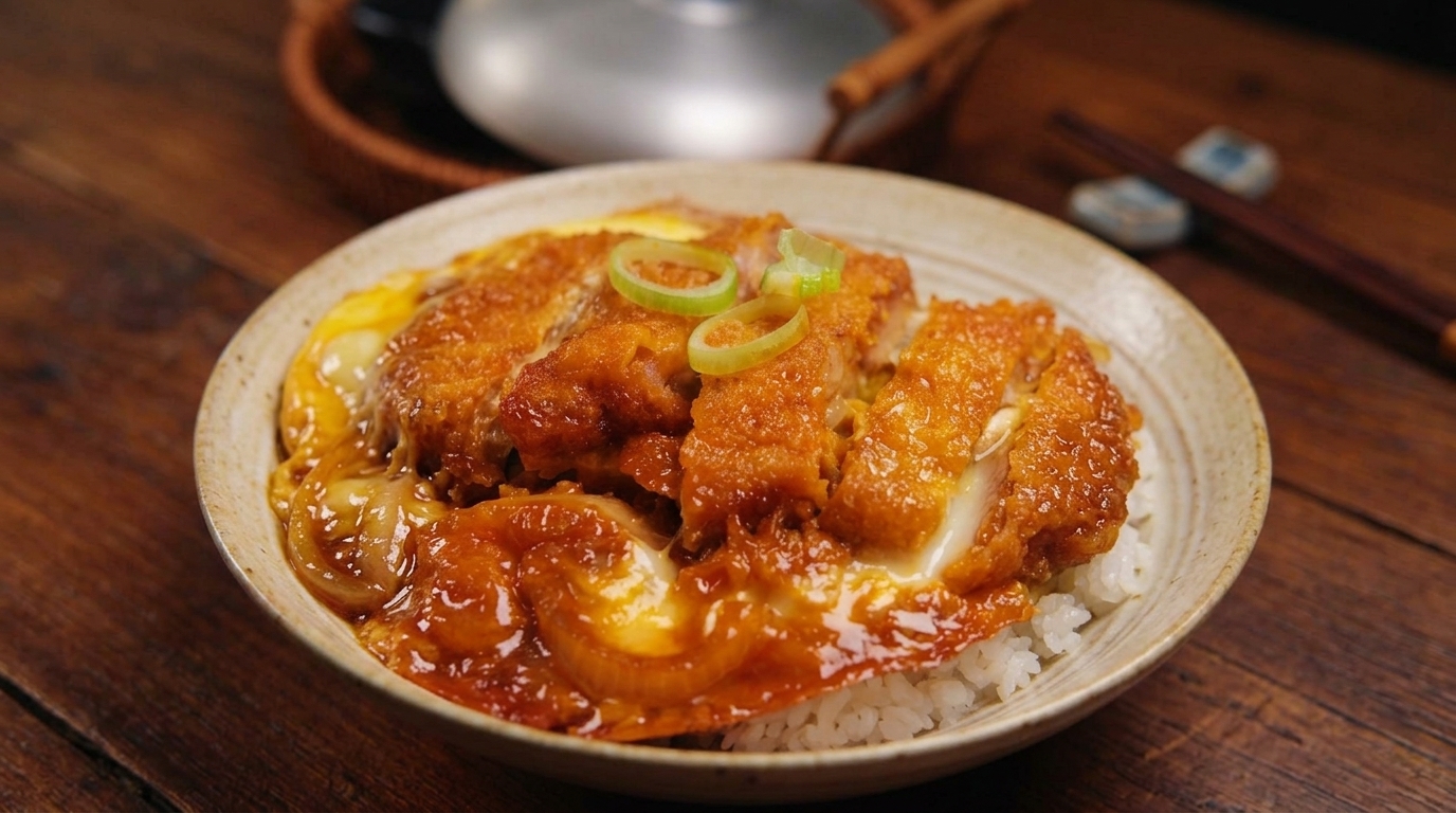 Katsudon japonés tradicional (Tazón de arroz con chuleta de cerdo)