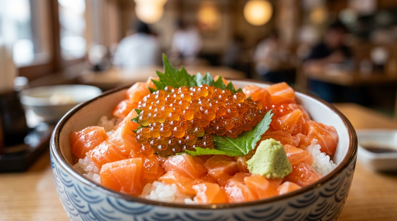 Bol de Arroz con Sashimi de Salmón e Huevas (Sake Oyako Don)